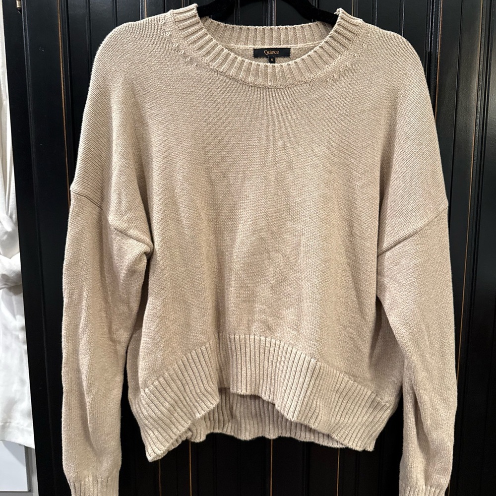 Quince women’s size small Beige Crew Neck Sweater 100% cotton
